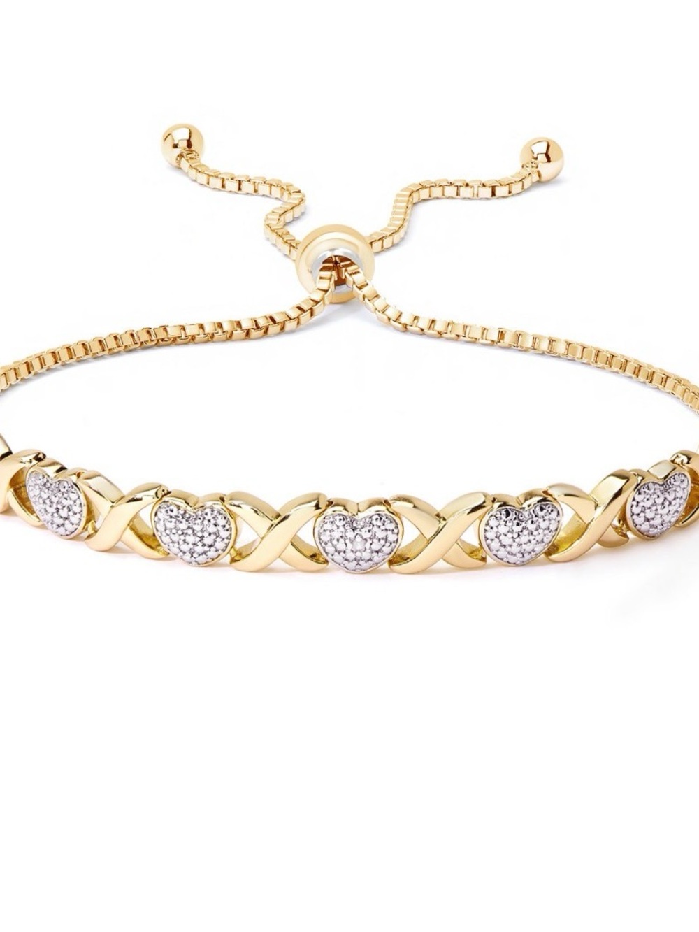 Diamond Accent Heart X Link Bracelet in Silver Plate.
